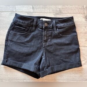 3 26 black denim SO midi shorts midrise folded hem rolled y2k tween